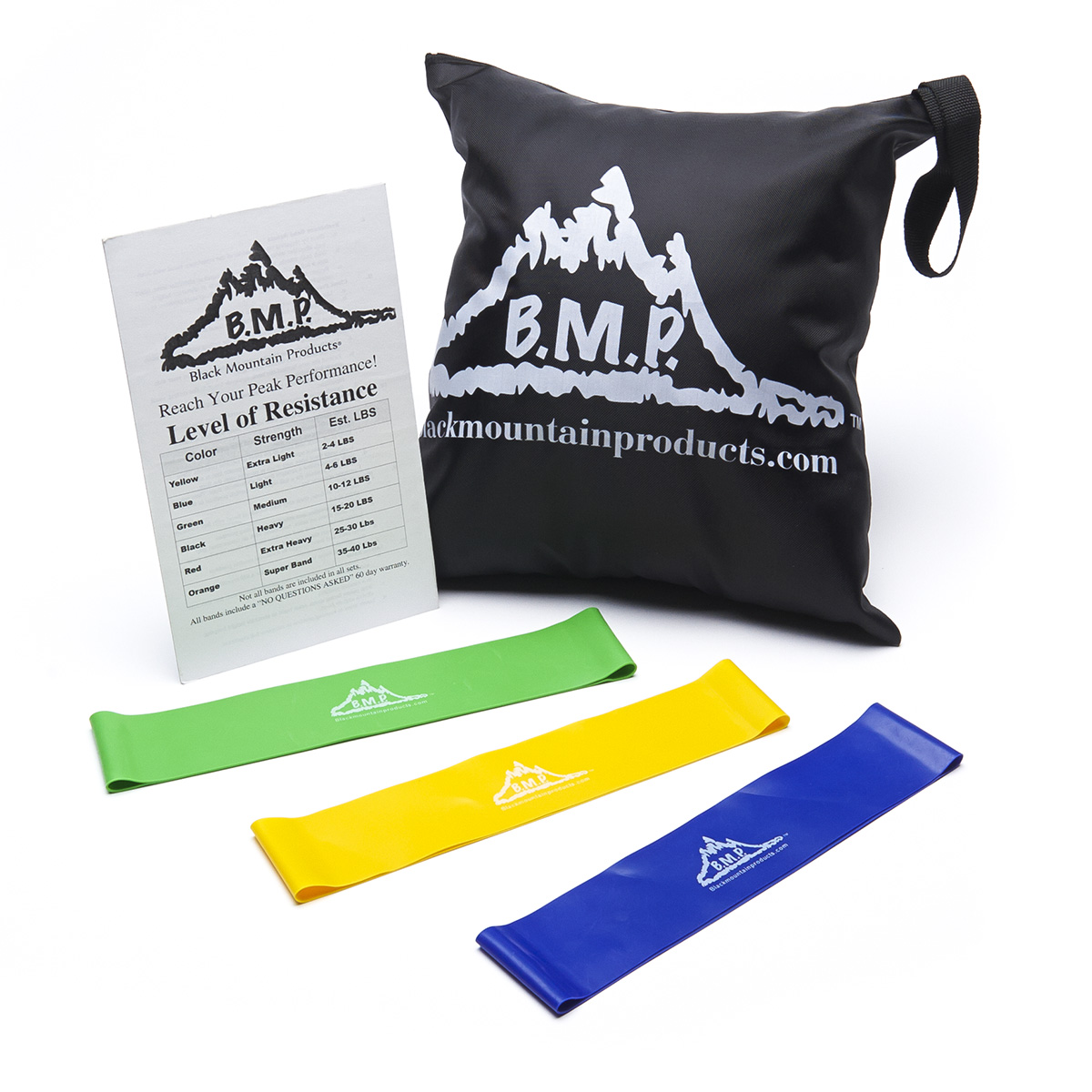 Black Mountain Products Resistance Band Set with Door Anchor, Ankle Strap,  Exercise Chart, and Carrying Case