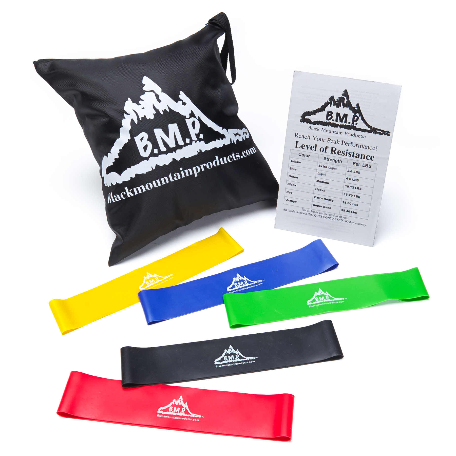 Black Mountain Products Resistance Band Set with Door Anchor, Ankle Strap,  Exercise Chart, and Carrying Case