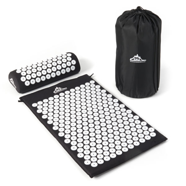 Black Mountain Products Acupressure Mat with Pillow and Carrying Bag – Acupuncture Mat for Trigger Point Massage Therapy